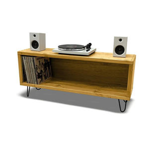 Soporte para Tocadiscos Hecho a Mano Maruki con Almacenamiento para Vinilos, Consola Multimedia Rústica de 2 Niveles para Sala de Estar - Product Image 4