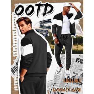 FOXA Men's <b>Tracksuit</b> Set Full Zip Jacket Sweatpants 2 Piece Athletic Jogging Casual Sports Color Block Outfit - Product Image 2
