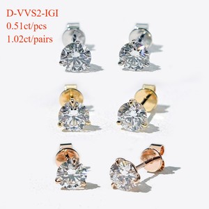 IGI sertifikası 0.5ct yuvarlak 5mm ana elmas çiviler DEF VVS2 HPHT CVD Starsgem 14k18k katı altın Lab yetiştirilen elmas küpe - Product Image 3