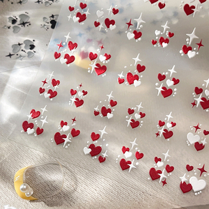 1 Pieza de Pegatinas de Uñas con Purpurina de Corazón Rojo para el Día de San Valentín - Diseño de Dibujos Animados Autoadhesivo Brillante con Corazones para Decoración de Uñas - Product Image 3