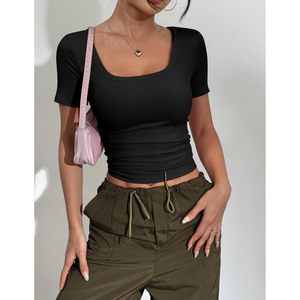 Womens Ribbed Knit Top Short Sleeve Scoop Neck Fitted Basic Tee Casual Summer Wear - Product Image 4