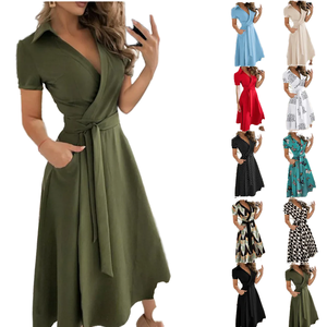Vestido Elegante de Oficina para Mujer, Estilo Casual para Primavera, Verano, Cuello en V, Sin Mangas, con Cordones, Color Sólido, con Bolsillo - Product Image 3