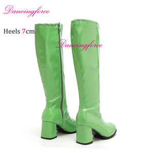 1960s 70s chaussures de danse femmes <span class=keywords><strong>Gogo</strong></span> bottes Sexy danseuse exotique chaussures Vintage genou hauts talons carrés fermeture éclair latérale bottes à talons bas - Product Image 3