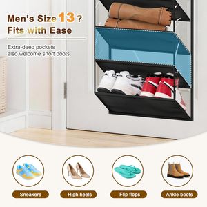 Over The Door <b>Shoe</b> Organizer 12 Tiers Black Hanging Rack For <b>Shoes</b> Closet Storage Behind Door Wall Mount <b>Hook</b> Type - Product Image 3