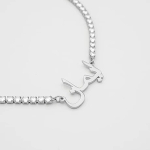 Collier personnalisé en acier inoxydable anti-ternissement avec nom arabe, chaîne tennis glacée CZ, bijoux personnalisés pour femmes, idéal pour le dropshipping - Product Image 1