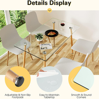 Table à manger rectangulaire moderne en verre trempé transparent, mobilier de salle à manger nordique avec pieds en bois massif pour la maison et les restaurants