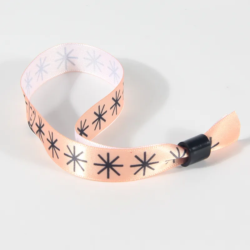 Custom Event Festival Club Concert Polyester Cloth Woven Fabric Bracelet Plastic Lock Rfid Wristband