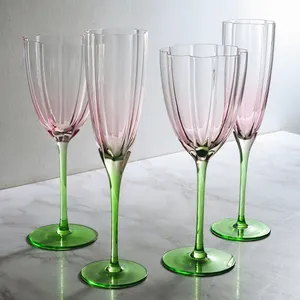新设计手工制作春夏热中国制造商花瓣边缘香槟粉色绿色酒杯