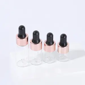 1ml 2ml 3ml 5ml gül altın cam şeffaf şeffaf şişe damlalık şişe uçucu yağ Serum uçucu yağ yağ damlalık şişesi