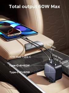 Cargador de Coche UGREEN de 60W 2C1A con Cable Retráctil, Cargador Rápido de 3 Puertos con <span class=keywords><strong>USB</strong></span>-C PD de 30W, <span class=keywords><strong>USB</strong></span>-A, <span class=keywords><strong>Adaptador</strong></span> para Encendedor de Cigarrillos - Product Image 2