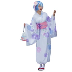 Rem Cosplay Costume Women's Kimono Yukata Polyester Fiber Anime Role Play Summer 2021 - Product Image 4