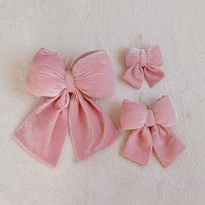 Pink Velvet Handmade Christmas <b>Heart</b> Bow Large Plush <b>Hanging</b> Decoration Festive Holiday Garland Bowknot Home Party Wedding Decor - Product Image 1