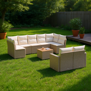 Conjunto de Sofás de Jardín de Ratán Beige, 6 Plazas, Muebles de Exterior Resistentes a la Intemperie, Diseño Contemporáneo, Estructura de Mimbre - Product Image 2