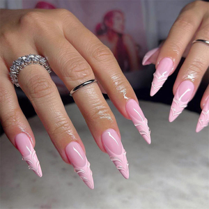 <span class=keywords><strong>Uñas</strong></span> Acrílicas Adhesivas con Punta Francesa, Forma Stiletto, Cobertura Completa, Logotipo Personalizable - Product Image 6