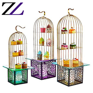 Altın restoran büfe yükselticiler fantezi antika pirinç 3 katmanlı kuş kafesi pasta cupcake düğün asılı kuş kafesi altın kek standı - Product Image 4