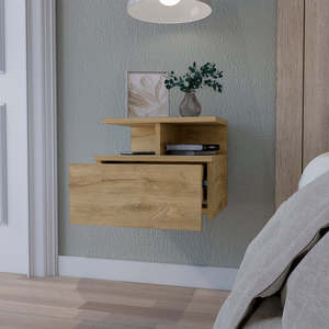 Table de chevet flottante Augusta à 2 niveaux et 1 tiroir, meuble de rangement pour chambre à coucher - Product Image 4