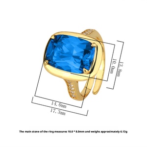 Fashion Jewelry Eco-friendly Copper Geometric 10*14MM Blue Cubic Zirconia Vintage Gold Plated <b>Ring</b> for Bridal Style Statements - Product Image 2