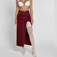 Jupe en jean bleu clair décontractée et mignonne pour femme, taille haute, coupe droite, longueur cheville, ample avec fente latérale, idéale pour l'automne et l'été