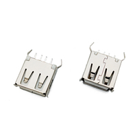 Konektor USB Tipe A 2.0 Female 4 Pin Soket PCB Vertikal Tipe DIP 180 Derajat L=15mm Kontak Paduan Tembaga PBT 1.5A