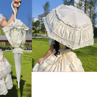Parapluie de mariée droit 21IN*8K SPA50+ en dentelle beige, tissu pongee 190T en nylon, manche long, diamètre ouvert 100cm, pour mariage