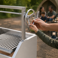 Barbecue argentin en acier inoxydable avec grilles réglables en hauteur et brasero central, barbecue au charbon de bois Santa Maria commercial