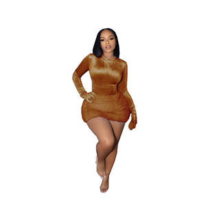 Combinaison moulante automne-hiver CN779 pour femmes européennes et américaines pour <span class=keywords><strong>Amazon</strong></span> Independent Station, sexy, décontractée, en <span class=keywords><strong>peluche</strong></span> courte, naturelle - Product Image 4