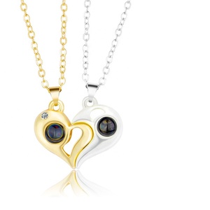 Mwsc — collier plaqué or <span class=keywords><strong>pour</strong></span> <span class=keywords><strong>Couple</strong></span>, chaîne magnétique avec cœur, cadeau de la saint-valentin, 100 langues - Product Image 6