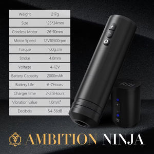 Ambition Ninja 2000mAh 4.0mm Stroke Professional Wireless Tattoo Pen Machine Kits avec 40pcs Cartouche Aiguille pour Body Art - Product Image 5