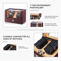 Remontoir de montre automatique silencieux et écologique en bois avec verrouillage, 4 emplacements de rangement, coussinets réglables, option d'arrêt automatique du moteur, intérieur en cuir durable