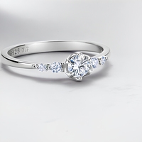 Bague en argent sterling S925 avec moissanite, motif floral, anneau fermé rond