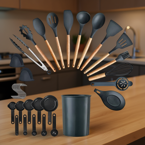 Ensemble d'ustensiles de cuisine 18 pièces en silicone résistant à la chaleur avec manche en bois pour la cuisson - Product Image 2