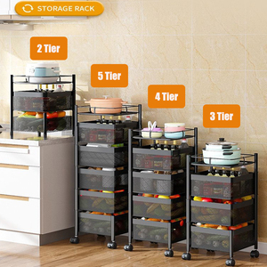 Cesta giratoria cuadrada <span class=keywords><strong>circular</strong></span> de 2/3/45 niveles negra/blanca, <span class=keywords><strong>estante</strong></span> de almacenamiento grande con ruedas, <span class=keywords><strong>estante</strong></span> de Metal para frutas y verduras - Product Image 2