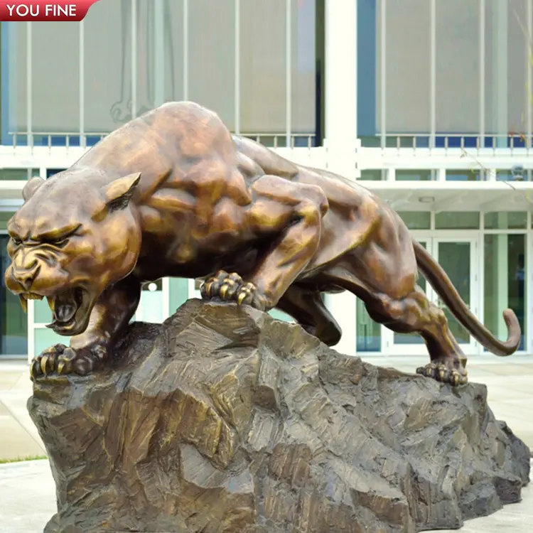 Dekorativer Garten im Freien Antike Messing guss Tier Leopard Skulptur Bronze Panther Statue