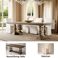Ensemble de table à manger rectangulaire classique américaine avec pieds tournés et chaises en lin avec jupe pour résidences