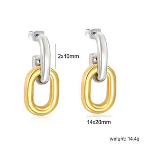 Geometric Double Hoop Earrings Gold Silver Stainless Steel Fashion <b>Statement</b> Women's Jewelry - Product Image 4