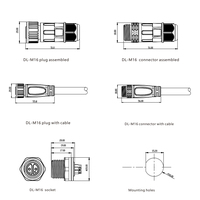 Connecteur étanche LED extérieur série M16 longueur de câble personnalisée avec contacts en cuivre connecteur de fil d'alimentation du boîtier PA66