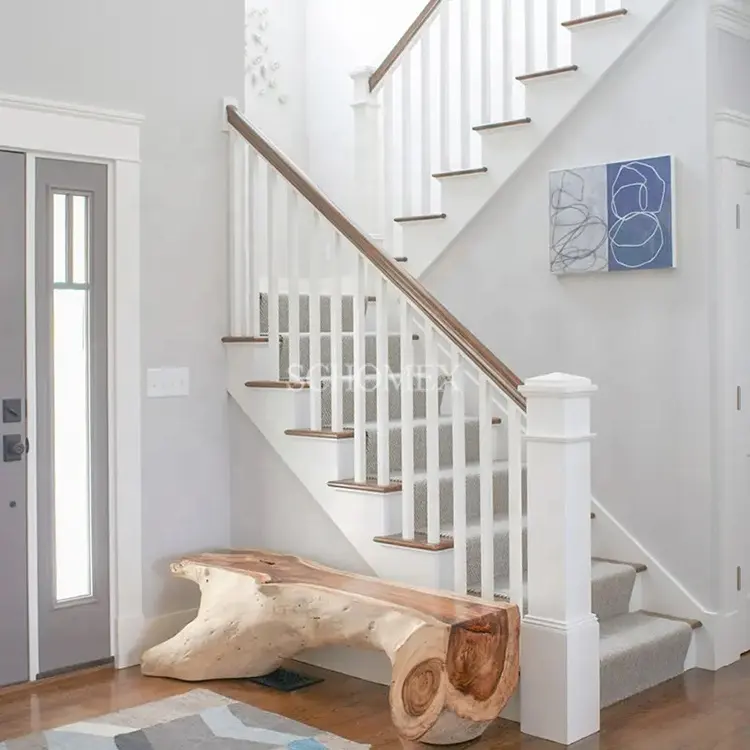 Escaleras de madera de goma de estilo moderno, losas para Interior/Interior, Villa prefabricada