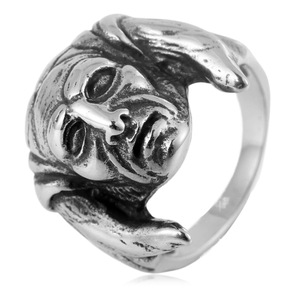 yunnique Men's <b>Titanium</b> Steel <b>Ring</b> Face Shape Retro Monster Design Gift Jewelry - Product Image 1