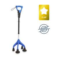 Bastón de Cuatro Patas Reforzado, Base de 4 Patas con Mango Ergonómico Azul, Altura Ajustable, Capacidad de 160 kg, KMINA K10070