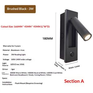 Lampe murale de chevet d'hôtel nordique LED universelle rotative intégrée, protection des yeux de lecture, troisième vitesse, gradation intégrée, veilleuse - Product Image 6