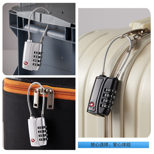 <b>TSA</b> Approved Luggage <b>Lock</b> With Steel Wire Rope Combination Travel Security <b>Lock</b> Black And Silver Zinc Alloy - Product Image 5