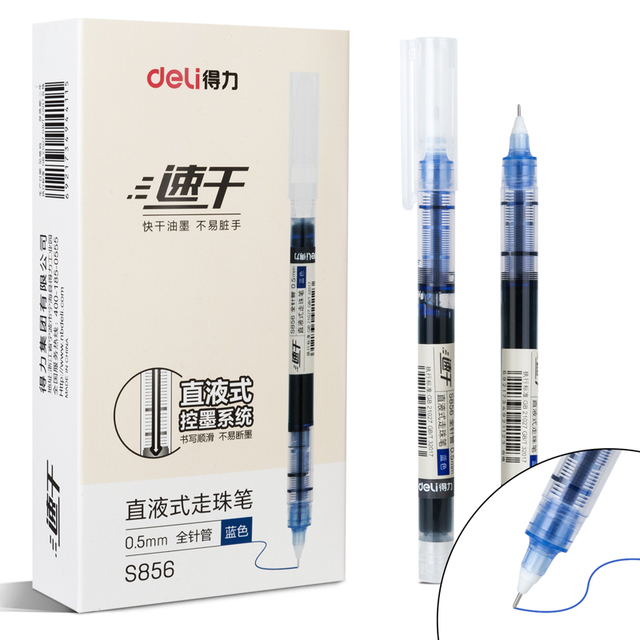 DELI S856 Plastic Blue Liquid Ink Rollerball Pen 0.5mm for Office & School Use