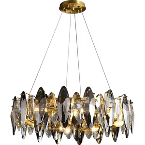 Circle Design Led Suspension Lustres de luxe en acier inoxydable gris fumée Lustres en verre cristal - Product Image 6