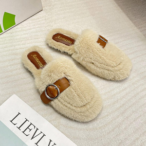 2024 automne/hiver nouvelle fourrure femmes pantoufles personnalisé extérieur bout rond décontracté moelleux chaud plat pantoufles pour femmes plat - Product Image 5