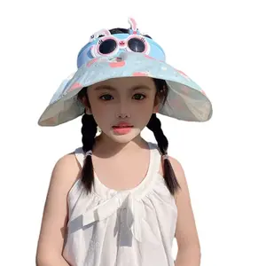 2024 new summer style unisex children fun sun hat rabbit sunglasses cartoon style large brim sun hat