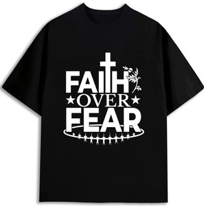Camiseta para Hombre Faith Over Fear, 100% Algodón, Corte Regular, Manga Corta, Diseño Estampado, Cuello Redondo, Tejido Jersey, 180 g/m² - Product Image 1