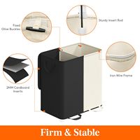 Panier à linge double blanc et noir 136L, grands paniers à linge avec sac amovible, organiseur de linge à 2 sections pour la salle de bain
