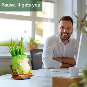 Pot de fleurs en résine en forme de grenouille, pot de plantes de bureau en forme d'animal de dessin animé, décoration intérieure, cadeau C00844 - Product Image 4