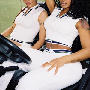 Rahat spor 2 parça Set kadın kolsuz fermuar kırpma üst ve Mini etek takım elbise 2025 yaz Jogger eşofman - Product Image 4