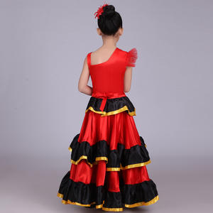 Vestido de Baile Flamenco Español con Falda Larga para Niñas, Disfraz de Actuación de Halloween, Vestido de Baile de Corrida de Toros Español - Product Image 4